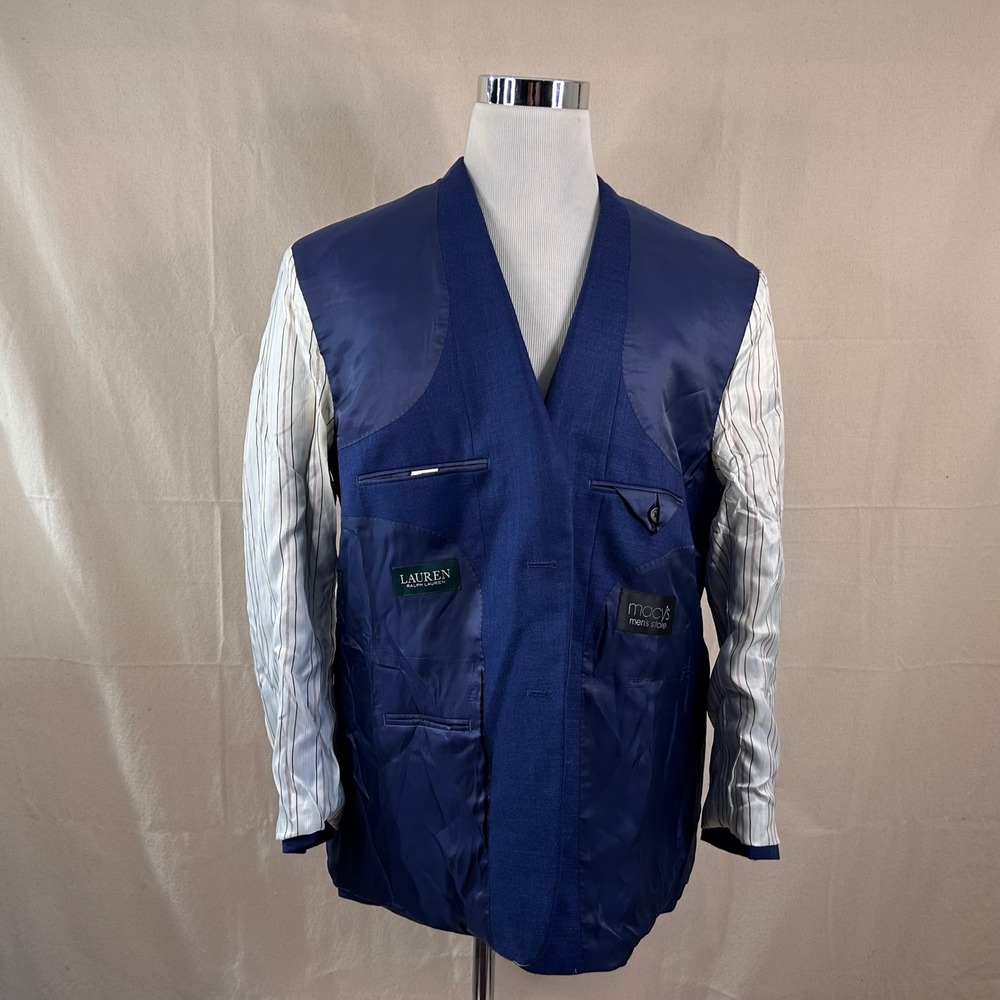 LRL Lauren 46R Sport Coat Linen Blend Blue Two Button Lined Vented Formal Summer - Picture 7 of 13